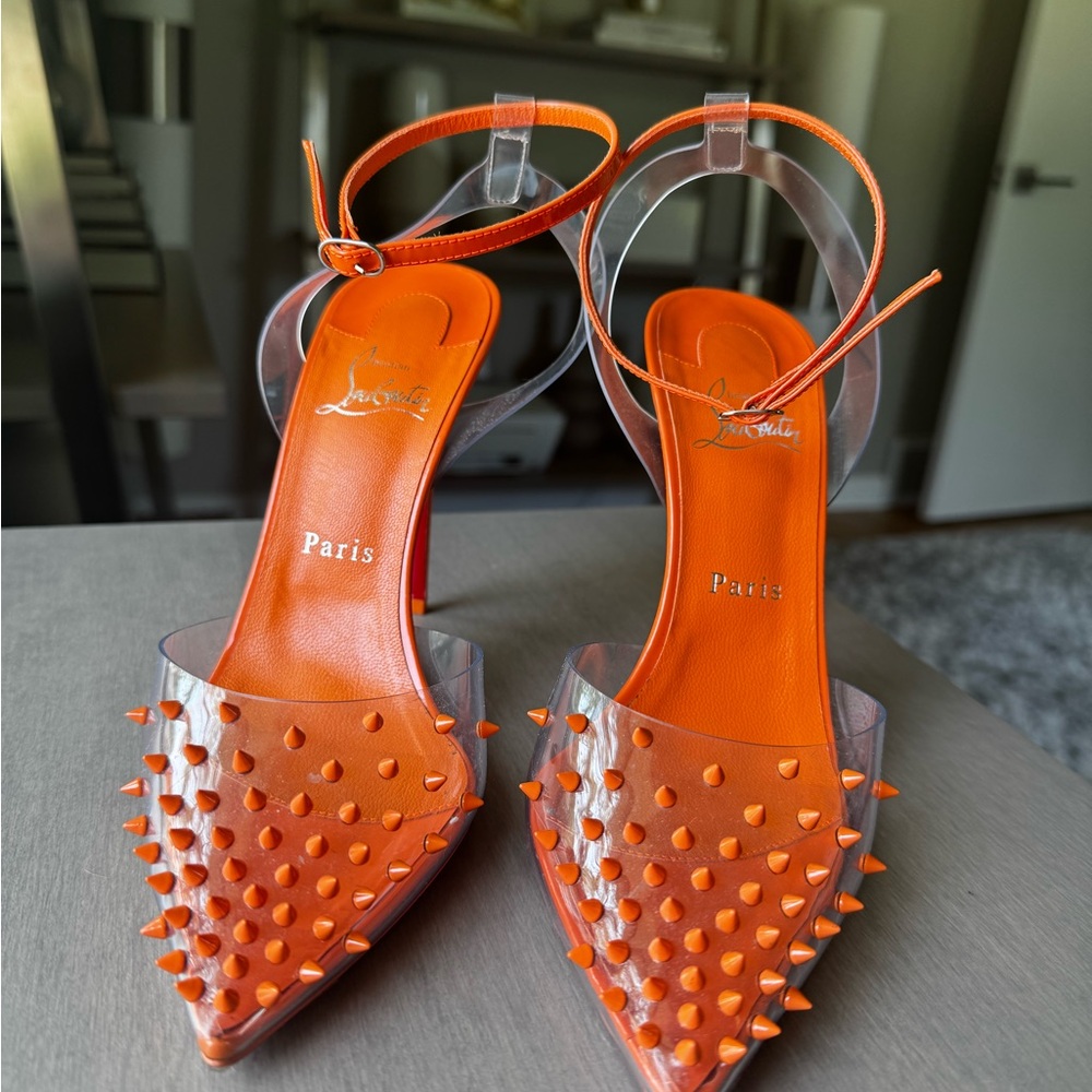Christian Louboutin Spikoo Women's Orange Spiked Heels